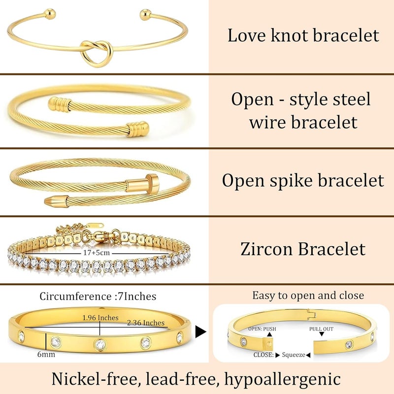 FAFUGA 18 K Gold Plated Love Bangle Bracelet Stack Cuff Jewelry for Women Jewelry Set for Women Gift with Box - Image 5